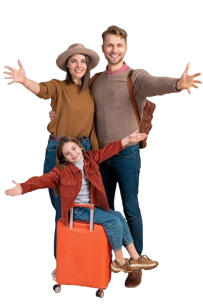 Family traveling with luggage